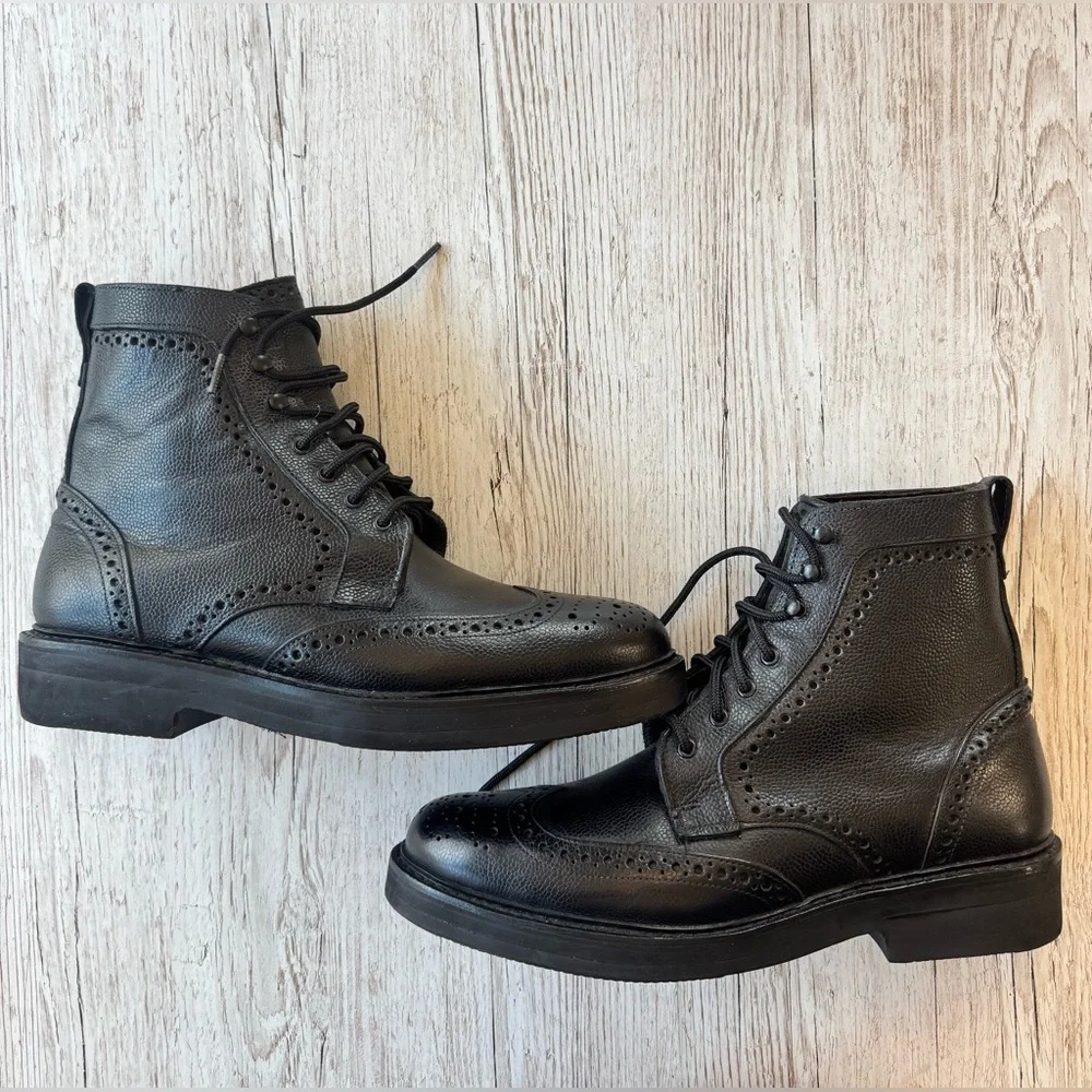 Allen Edmonds Long Branch Wing Tip Dress Boots Pebble Leather Lace Up Men’s 10.5